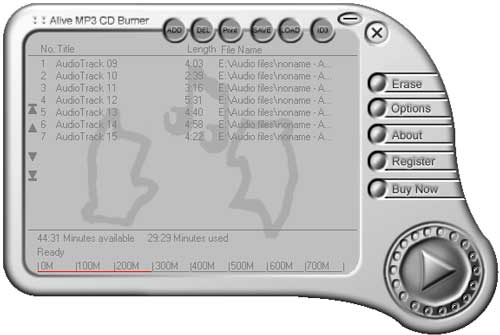 Burn your own audio CDs from MP3, WAV or OGG  on-the-fly.